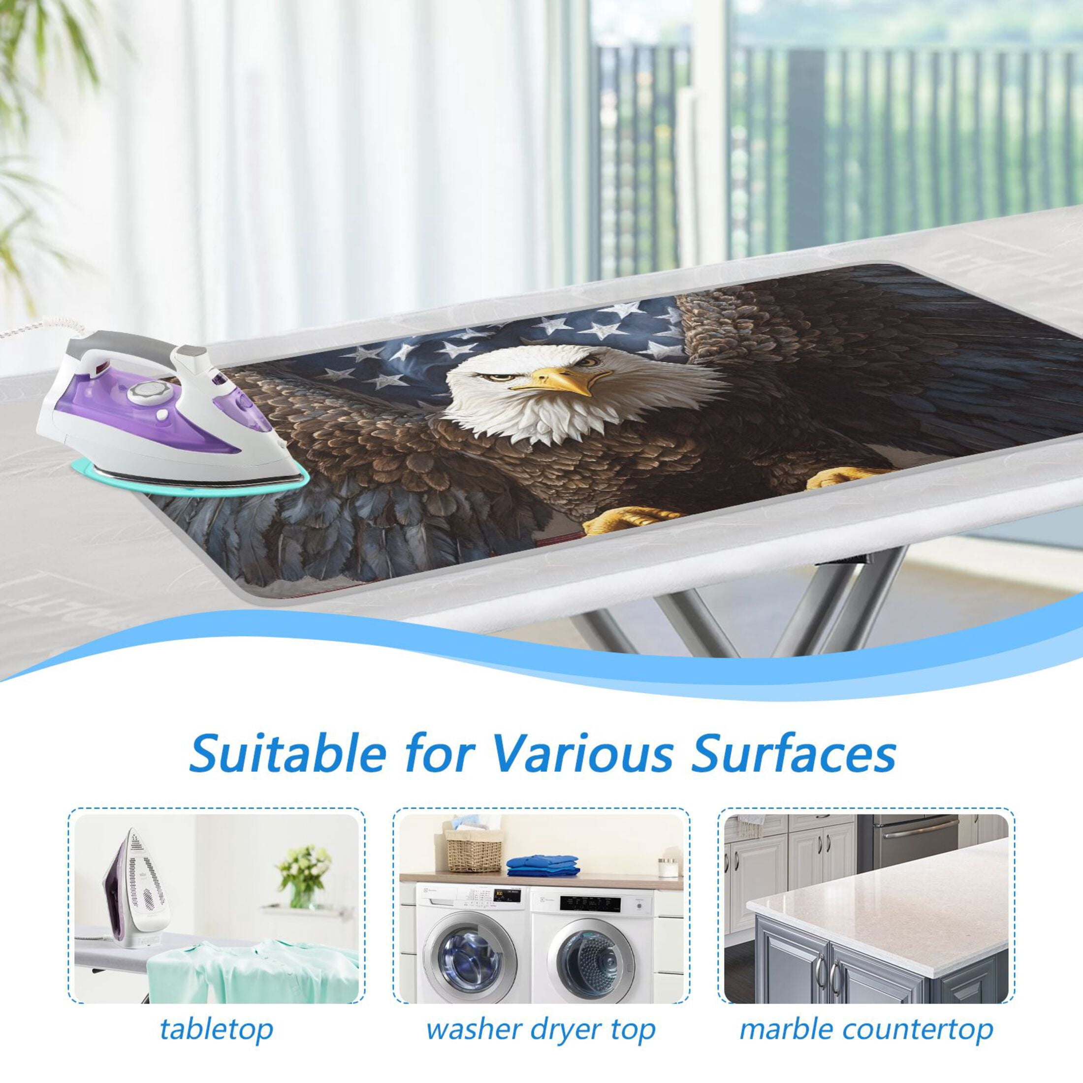 Hawk Spread Wings Front Flag Ironing Mat Blanket Portable Travel Ironing Pad Heat Resistant Pad 47.2" x 27.6”