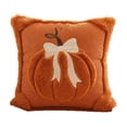 thumbnail image 3 of Fall Decorations Bow-Knot Pumpkin Pillow Cover, 18x18 Inch Knit Throw Cushion Case for Sofa & Bed, Autumn Harvest Accent (Insert Not Included) Ginger, 3 of 7
