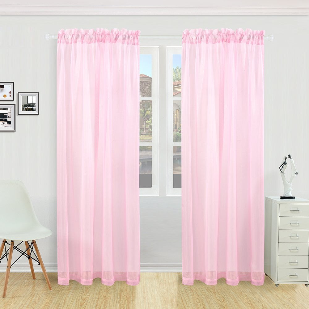 2pc Light Pink Solid Sheer Voile Window Curtain Set, Two (2) Rod Pocket