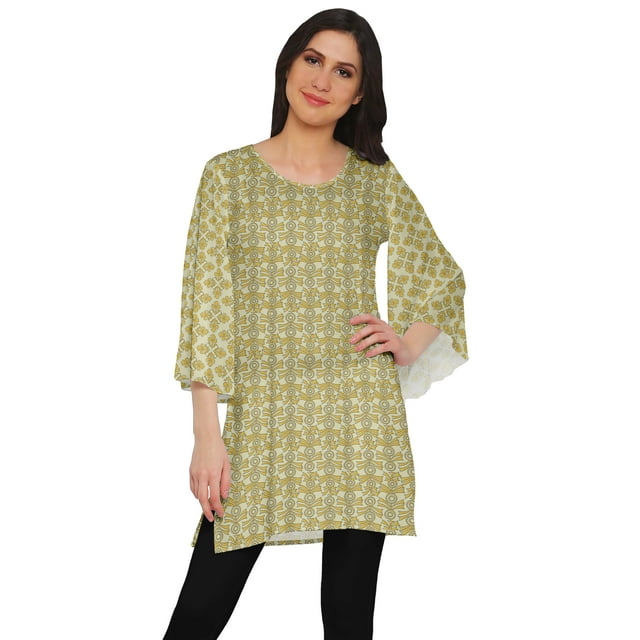Moomaya Poly Crepe Short Kurtis For Women Printed Kimono Sleeve Dress Indian Top
