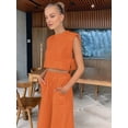 thumbnail image 5 of Women'S Two Piece Sets Casual Linen Sleeveless Crop Top Wide Leg Pants Summer Outfits Orange L, 5 of 6
