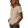 thumbnail image 4 of FAHUOMU Women's Blouse Tops Short Sleeve Crew Neck Cotton Linen Spring Summer Shirts Solid Color Casual Lightweight Breathable Fashion Tunics, 4 of 8