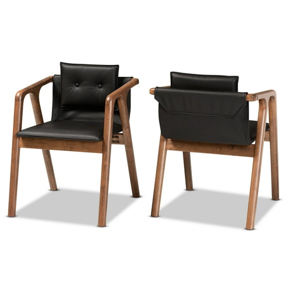 Baxton Studio Marcena Mid-Century Modern Black Imitation Leather Upholstered and Walnut Brown Finished Wood 2-Piece
