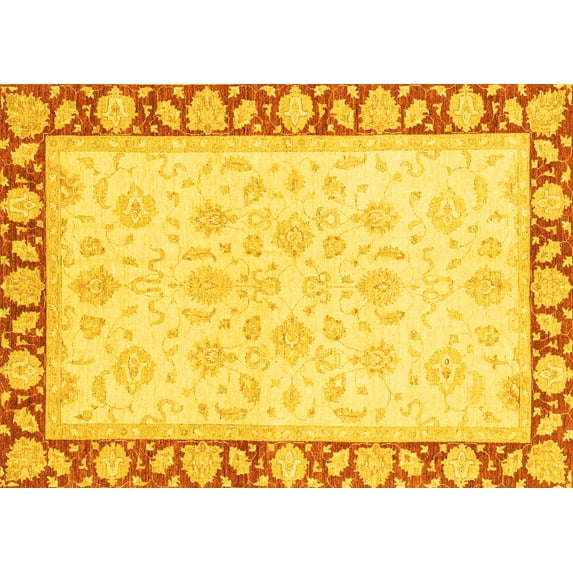 Ahgly Company Machine Washable Indoor Rectangle Oriental Yellow Traditional Area Rugs, 6' x 9'