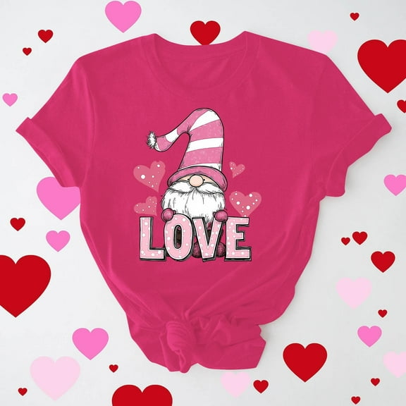 Valentines Outfits for Women Gnome Hold Love Graphic T Shirt Short Sleeve Crewneck Tee Valentines Teacher Shirt Womens Spring Tops