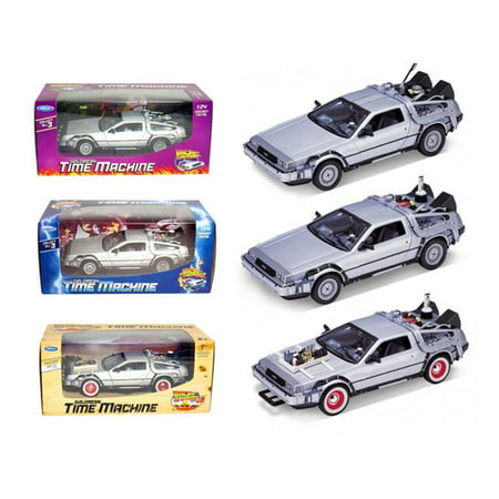 Collect All 3pc Set Delorean Time Machine Trilogy 1/24 Set Back To The Future 1,2,3 Trilogy Pack by