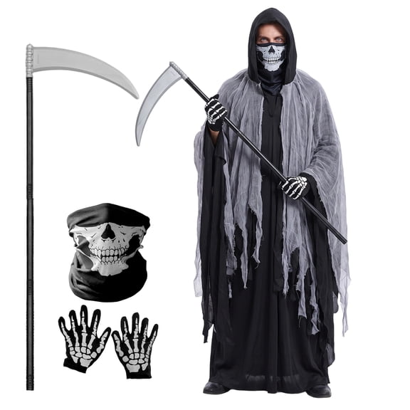 Alaiyaky Grim Reaper Costume Halloween Hooded Cloak Cosplay Costumes for Adult Medieval Vintage Cloak with Skull Mask Mask