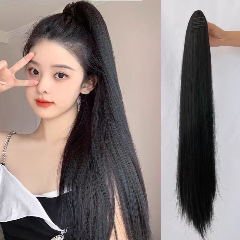 Synthetic Wig, ponytail clip, extra long temperament, natural long hair, ultra light and high ponytail, long straight hair