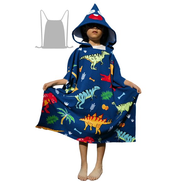 Poncho con capucha Towel Athaelay para niños, diseño de dinosaurios azul marino