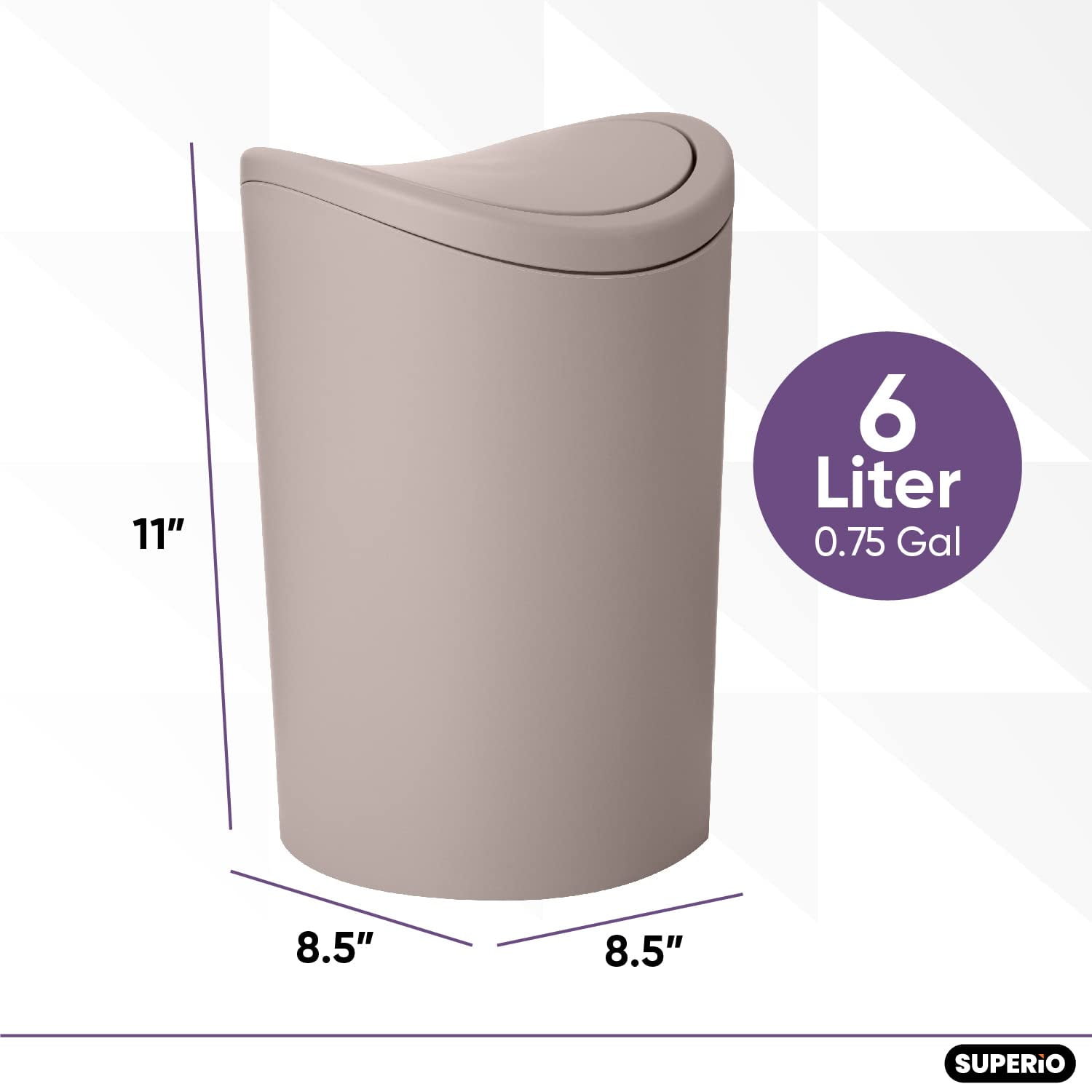 Superio Small Modern Trash Can with Lid 6 Liter taupe,