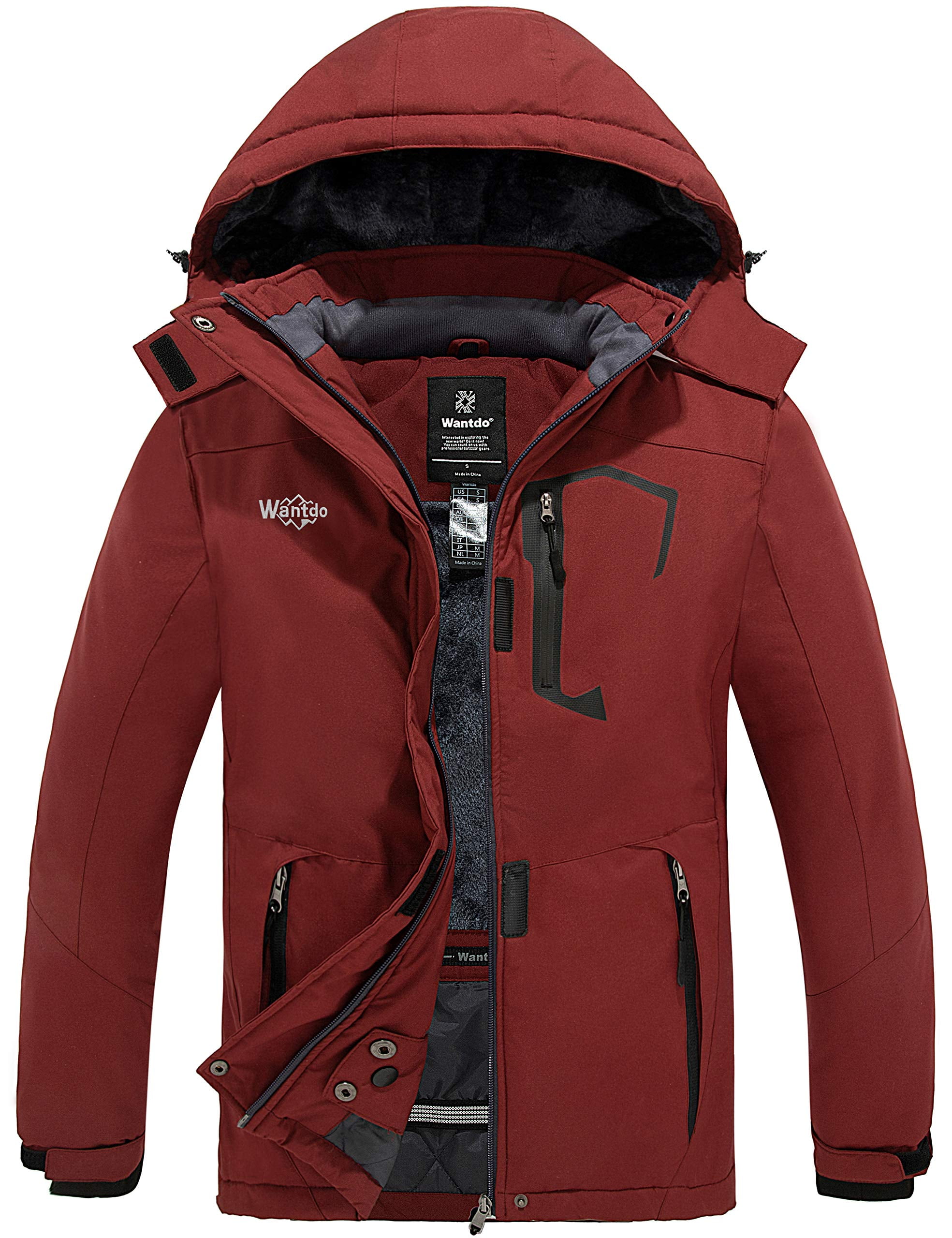 Wantdo Women's Waterproof Ski Jacket Warm Winter Coat Windproof Snow Coats Warm Fleece Raincoat 