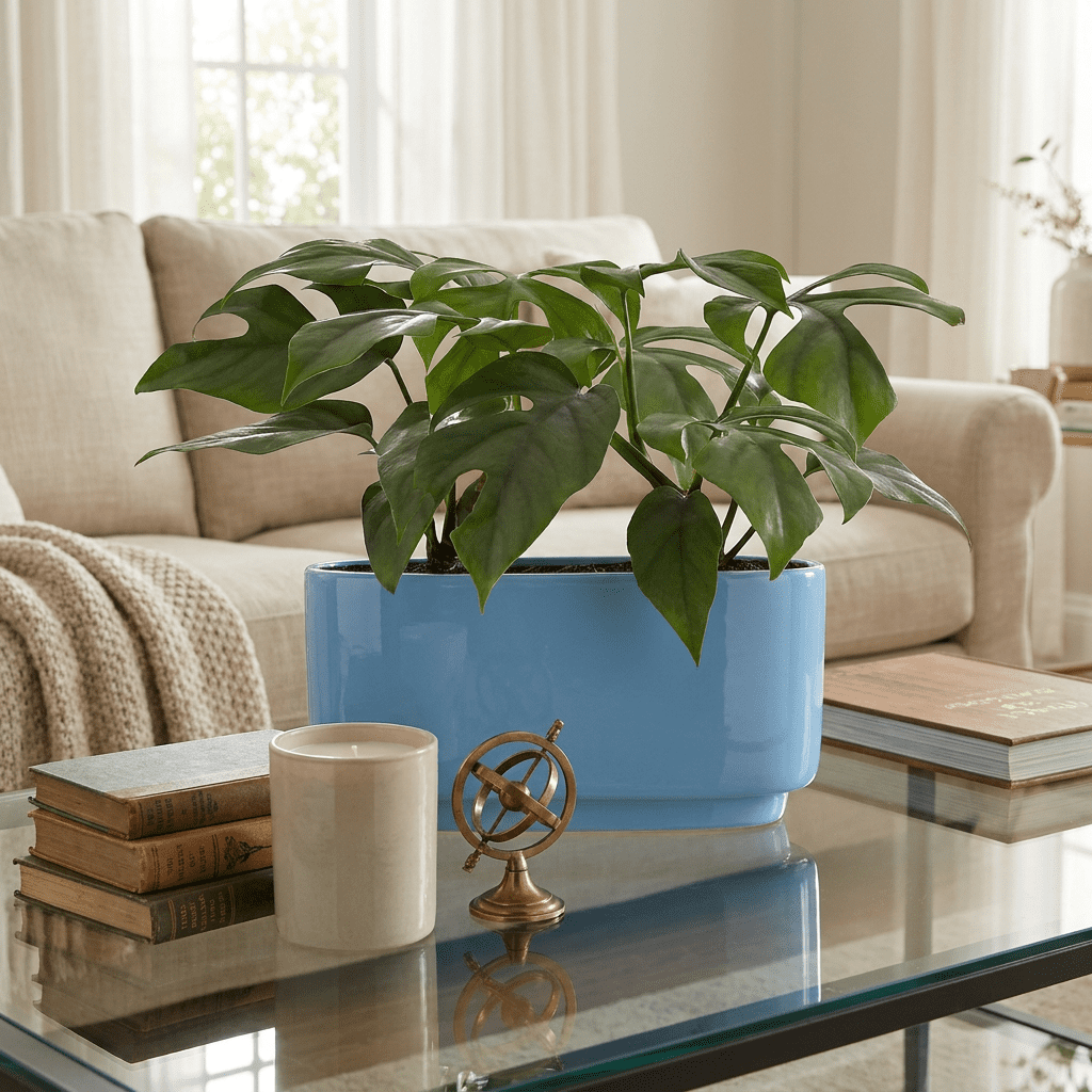 Green Circle Growers 10" Monstera in Jan Blue Decorative Pot, Live Indoor Tropical Houseplant