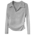 thumbnail image 4 of EDFBUYKRS Womens Tunic Tops 3/4 Roll Sleeve Floral Printed V Neck Blouses Long Sleeve Shirts for Women L, 4 of 4