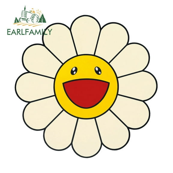 EARLFAMILY 5.1" Takashi Murakami Happy Flower Car Stickers Personality Motorcycle Helmet Skateboard Windshield Waterproof Decal Occlusion Scratch Car Goods