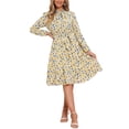 thumbnail image 2 of INSPIRE CHIC Vestido Midi Vintage de Flores con Cinturón y Mangas Largas de Chifón con Cuello de Corbata para Mujeres L Blanco Amarillo, 2 of 6