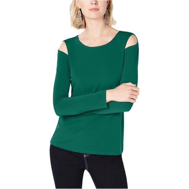 INC Blusa con hombros descubiertos para fiesta en el jardín para mujer, verde, grande I-N-C Hombro frío