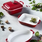 Staub Ceramic 4-pc Baking Pans Set, Casserole Dish with Lid, Brownie Pan, Cherry