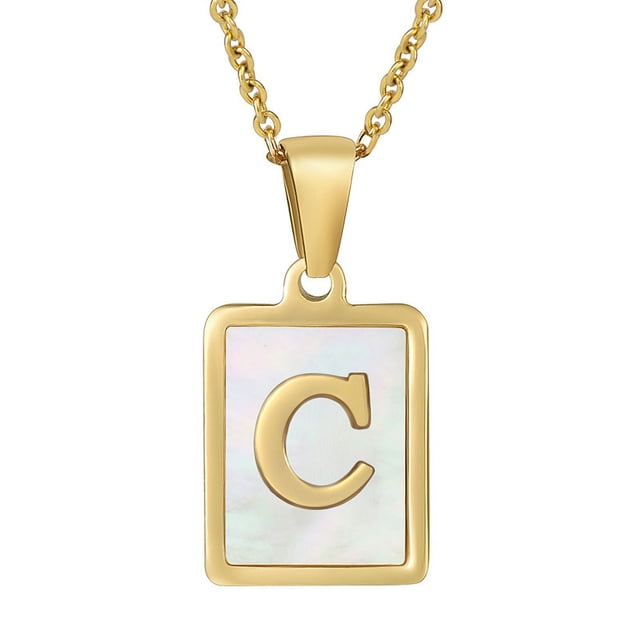 Collar de acero inoxidable con letras de concha de viento para mujer, colgante de primera letra inglesa de acero de titanio cuadrado