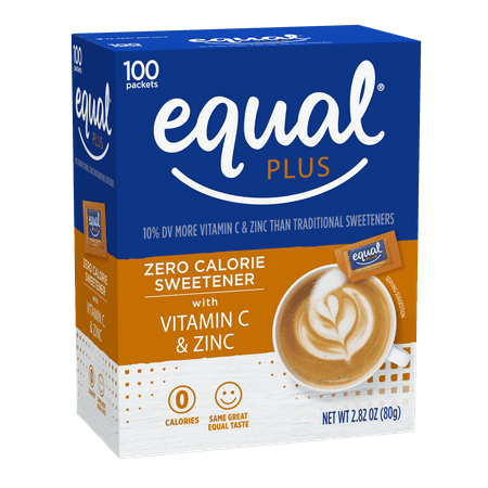 Equal PLUS with Vitamin C & Zinc, Zero Calorie Sweetener, 100 Packets