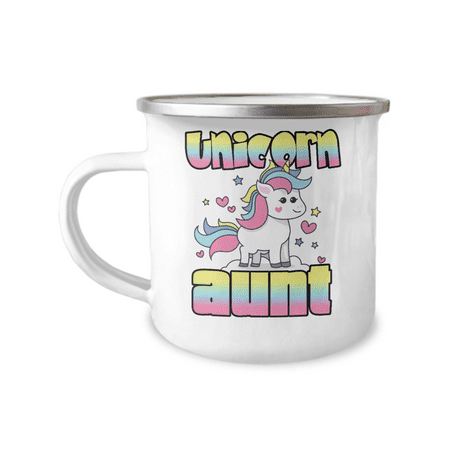 Aunt Coffee Mug, Unicorn Aunt, Aunt mug, coffee mug for aunt- 12 Oz Stainless Steel Enamel Finish White Camper Coffee Mug