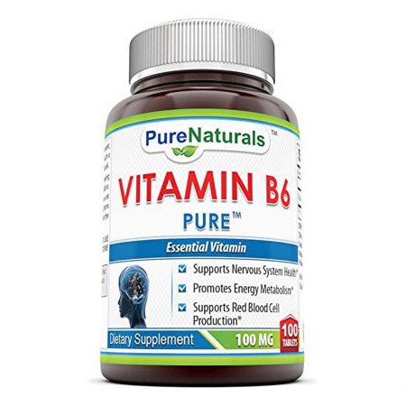 Pure Naturals Vitamin B6 100 Mg Per Serving 100 Tablets Supplement | Non-GMO | Gluten-Free |