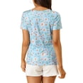 thumbnail image 3 of Blusa de manga corta con cuello redondo de estampado floral para mujer Inspire Chic, talla M, azul, 3 of 7