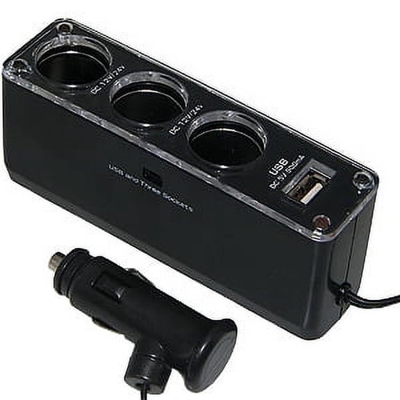 Triple Socket Cigarette Lighter Power Adapter Outlet Splitter with USB Port Charger for Samsung Galaxy S7/S7 Active/S7 Edge/S6/S6 Edge/S6 Edge Plus/Tab E/GPS/MP3 and More - Black
