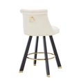 thumbnail image 3 of Set of 2 Back Pull Point Design, Velvet Material, 360 Degree Rotation, Back Pull Loop Detachable Design, Rivet Decoration, Square Foot Wooden Bar Chair (Beige), 3 of 12