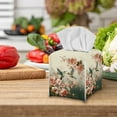 thumbnail image 3 of ZIATUBLE Hummingbird Square Tissue Box Cover Floral Leather Tissue Paper Box Cover Decorative Cube Tissue Holder for Living Room Wear Resistant Napkin Organizer Dispenser, 3 of 7