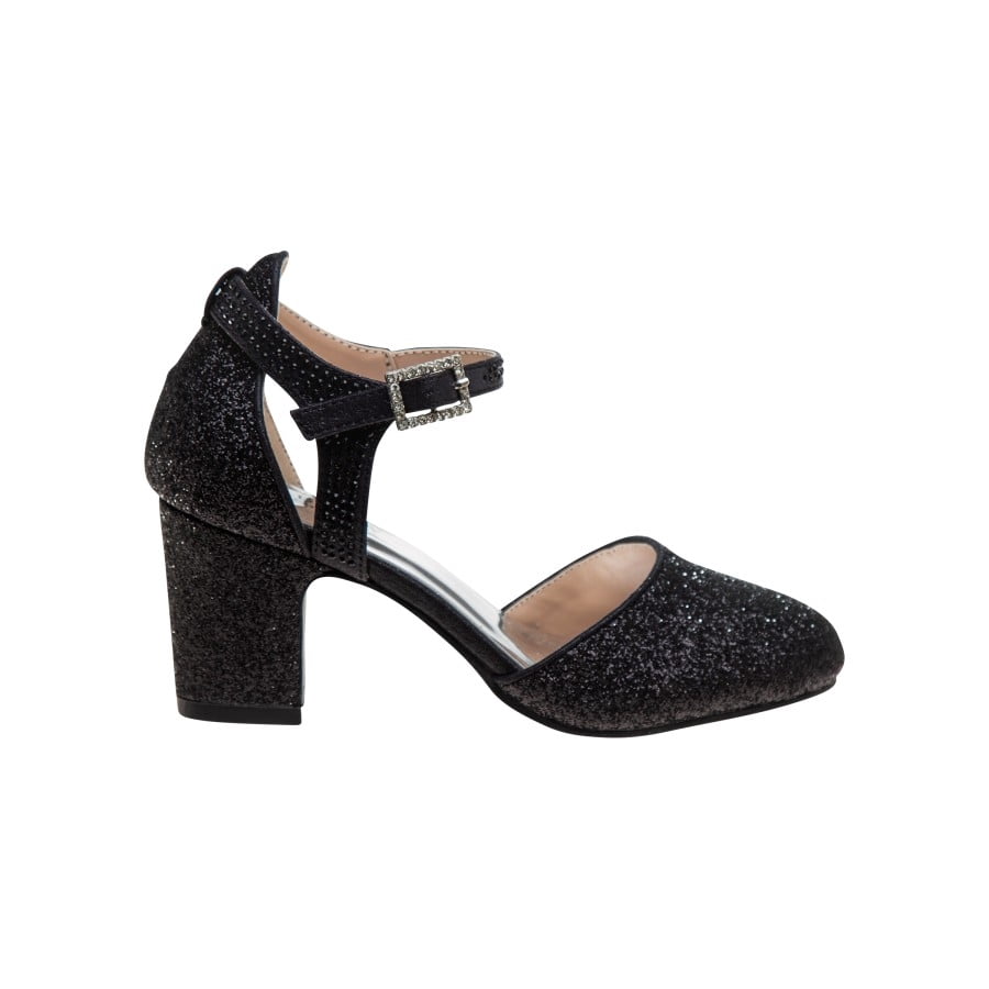 Badgley Mischka Girls Heel Dress Shoes with Bow  Elegant Girls Pumps, Low Heels, Flower Party, Wedding, Princess (Little Kids), Black, 4