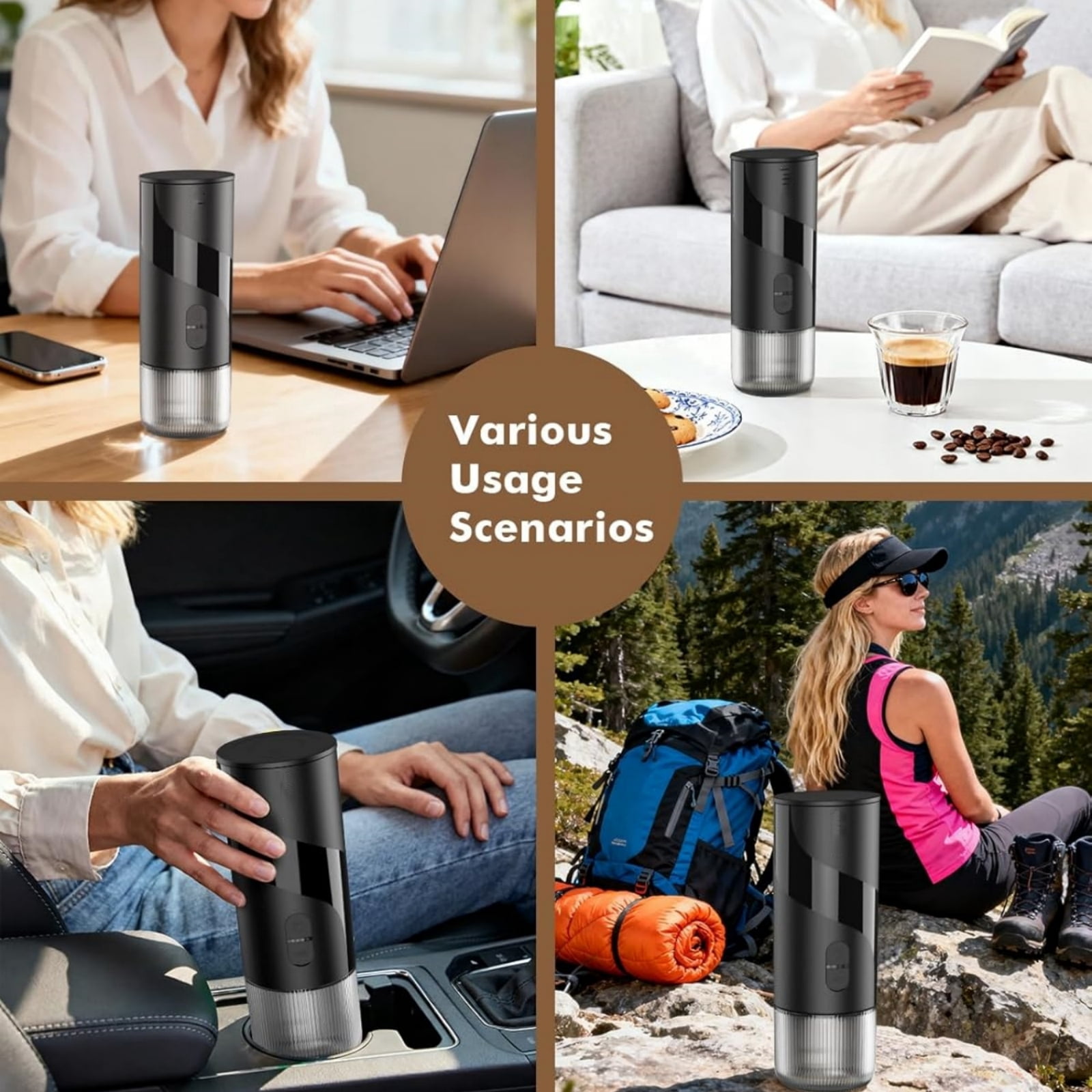 Portable Electric Espresso Machine with Manual Coffee Grinder and Electric Milk Frother for Camping, Car, RV, Hiking, Office, Home