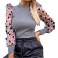 thumbnail image 4 of Women Puff Sleeve Tops Pullover Sweater Blouse Loose Jumper Ribbed Shirt, 4 of 5