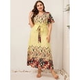 thumbnail image 2 of 2023 Women Summer Long Dress V Neck Short Sleeve Floral Print Boho Beach Dress Curvy Woman Plus Size Women Clothing, 2 of 5
