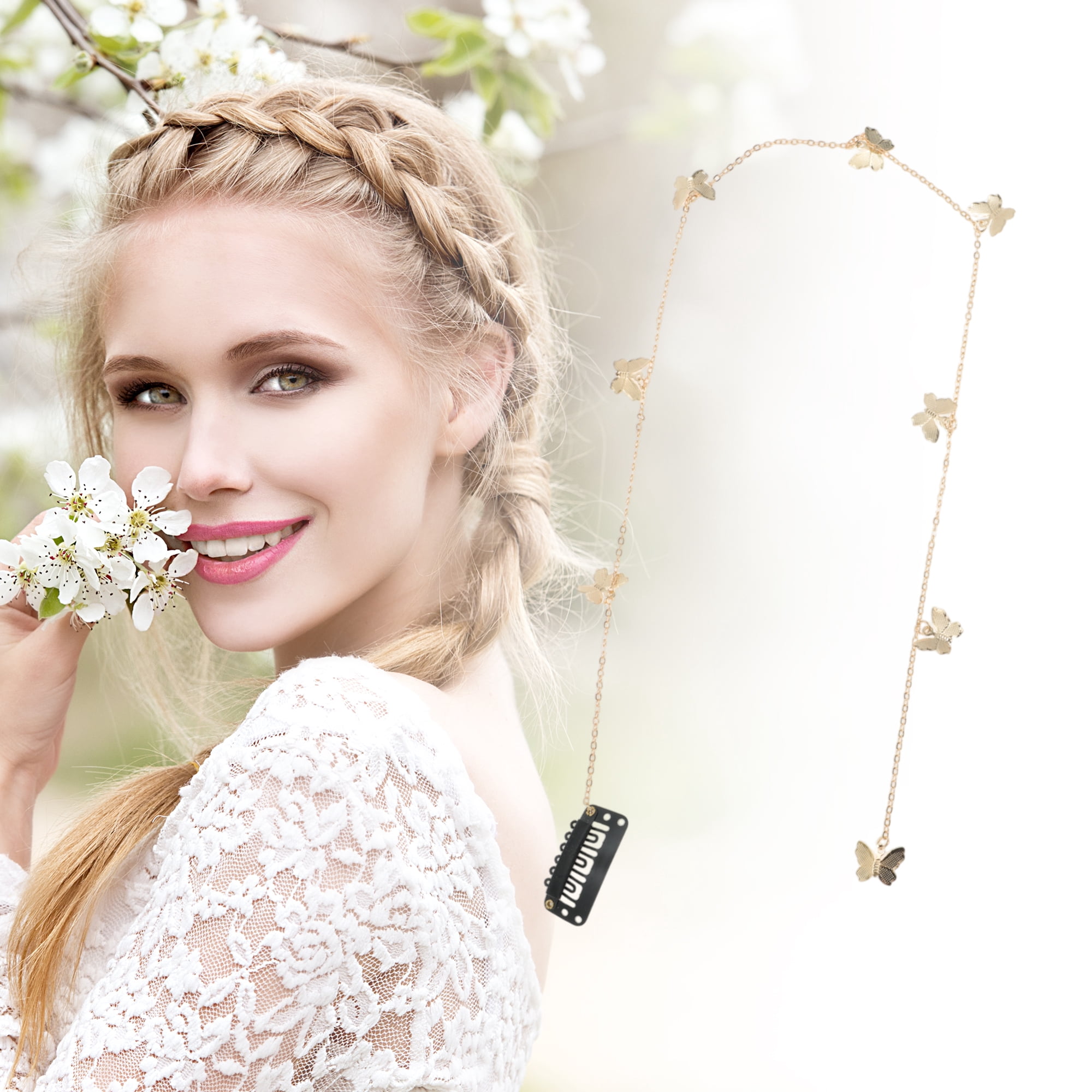 Unique Bargains Elegant Butterfly Braided Hair Chain Stylish Accessory Gold Tone 2Pcs