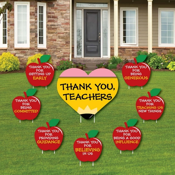 Big Dot of Happiness Teacher Appreciation - First and Last Day of School Yard Sign & Outdoor Lawn Decor - Thank You Teachers Yard Signs - Set of 8