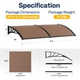 thumbnail image 2 of 40 Inch x 80 Inch Polycarbonate Window Door Awning Canopy Brown with Black Bracket for Porch Entry Weather Protection, 2 of 8