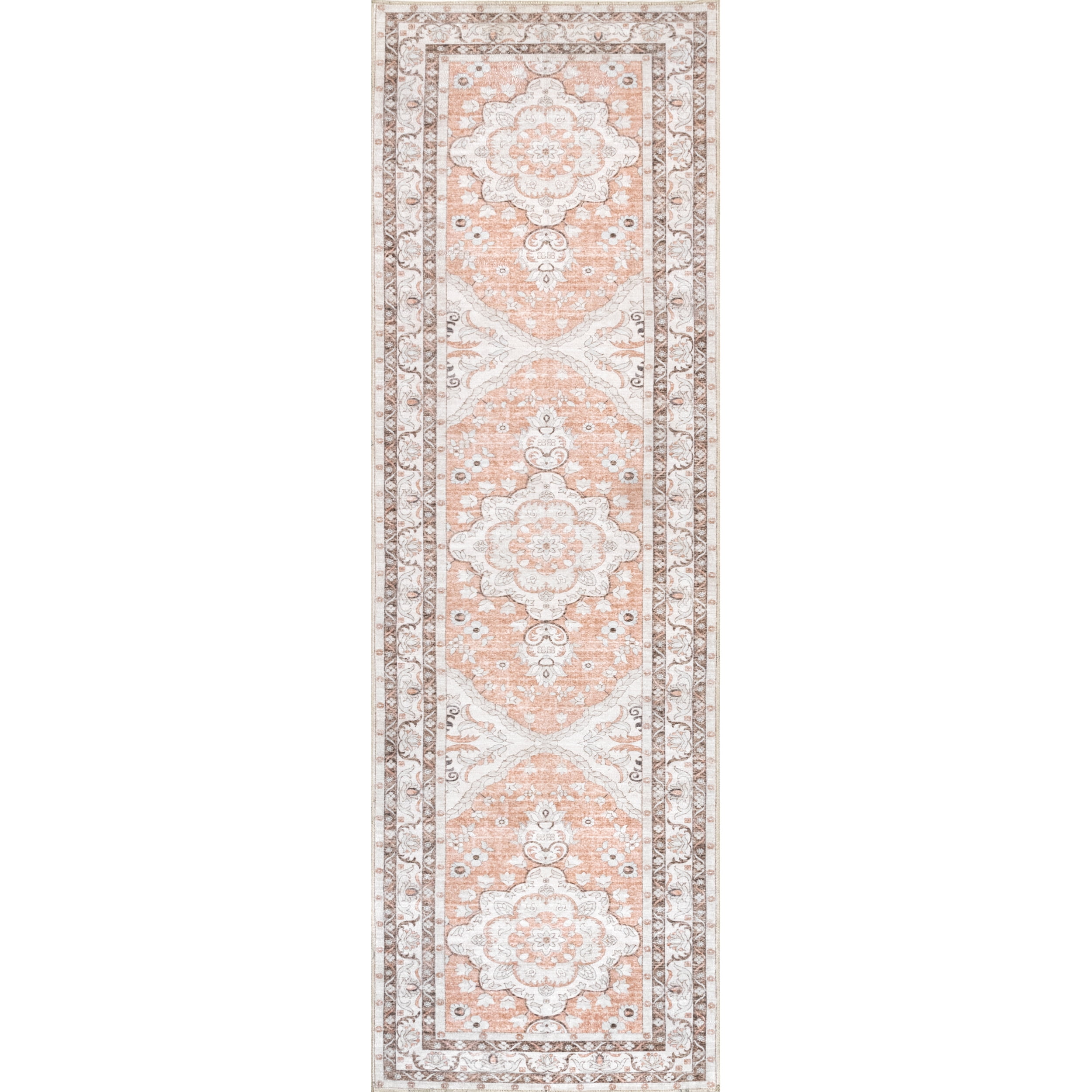 nuLOOM Tracie Machine Washable Floral Medallion Runner Rug, 2' 6' x 8', Peach