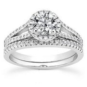 Pompeii 7/8ct Round Halo Diamond Engagement Ring Wedding Set 14K White Gold (G/H,I1-I2)