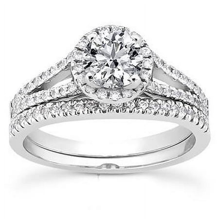 Pompeii 7/8ct Round Halo Diamond Engagement Ring Wedding Set 14K White Gold (G/H,I1-I2)