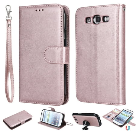 Piano Samsung Galaxy S3 Case Galaxy S3 Case Wallet, S3 Case, Allytech Premium Leather Flip Case Cover & Card Slots Pocket, Wrist Design Detachable Slim Case for Samsung Galaxy S3 S III I9300 GS3 (Rosegold) ()
