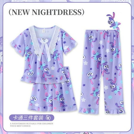 

Anime Sanrios My Melody Cinnamoroll Hellokittys Cute Bow Pajama 3-piece Set Kawaii Summer Short Sleeved Top Shorts Home Wear