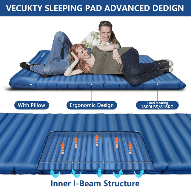 Double Camping Sleeping Pad with Pillow, VECUKTY Extra Thick 4 inch 2
