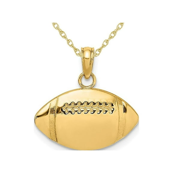 Gem & Harmony 14K Yellow Gold Classic Football Charm Pendant Necklace with Chain for Men