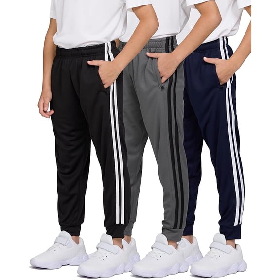 PC Boys’ 3-Pack Mesh Jogger Sweatpants with Zipper Pockets, Lightweight Active Quick-Dry Pants, Sizes 2T-2XL