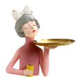 thumbnail image 1 of Escultura de niña linda con bandeja de almacenamiento, decoración de escritorio, esculturas coleccionables Rosa, 1 of 9