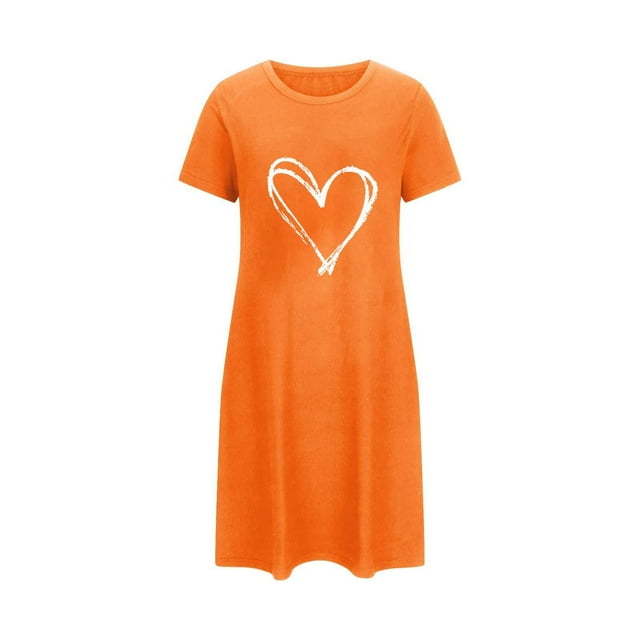 Oksale Jolies Chemises de Nuit pour Femmes Grande Taille Saint-Valentin Robe de Pyjama Mini Ample Confortable Manches Courtes Chemises de Sommeil Douce Respirante Tenue de Détente pour la Maison Orange G