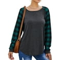 thumbnail image 4 of Women Round Neck Long Sleeve Splicing Plaid Top, 4 of 7