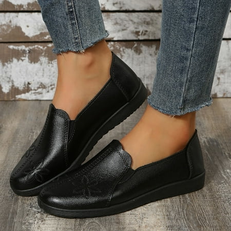 

Cathalem Casual Shoes for Women with Arch Support Ladies Fashion Solid Color Leather Comfortable Business Casual Shoes for Women Black 7.5