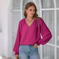 thumbnail image 5 of SOMER Blouses for Women Dressy Casual, Trendy V Neck Long Sleeve Shirts for Women, Elegant Casual Womens Fall Tops Pleated Cuffs 2025, 5 of 6