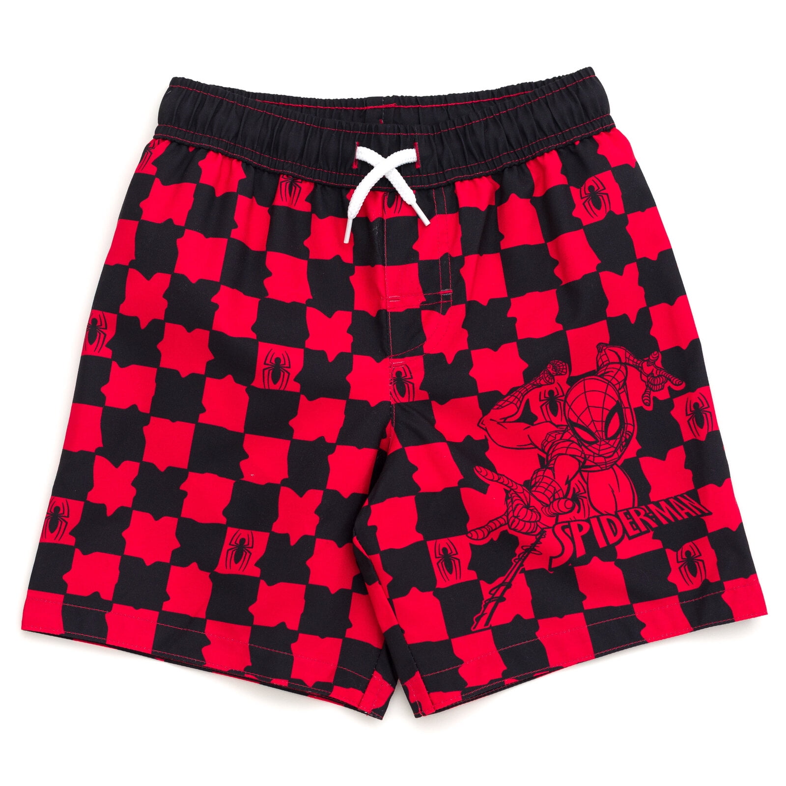 Marvel Spider-Man Little Boys' Swimwear 2-Piece Rashguard and Swim Trunks Set Spider Man Checker